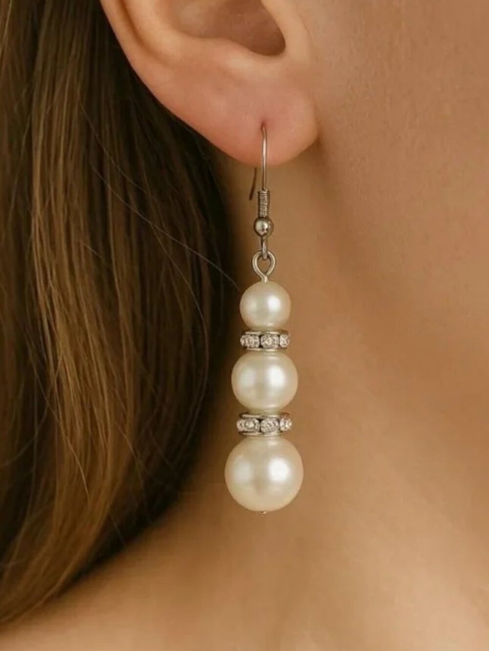 Elegant Triple Pearl Dangle Earrings